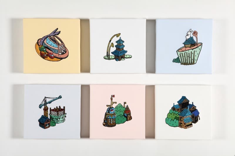 이언정__City ro, City tio, City min, Citykk, City cho, City ring · 종이 위에 실크스크린 & 엠보싱 판화 · (each) 15 x 15 cm · 2012,2013 · City ro, City tio, City min, Citykk, City cho, City ring