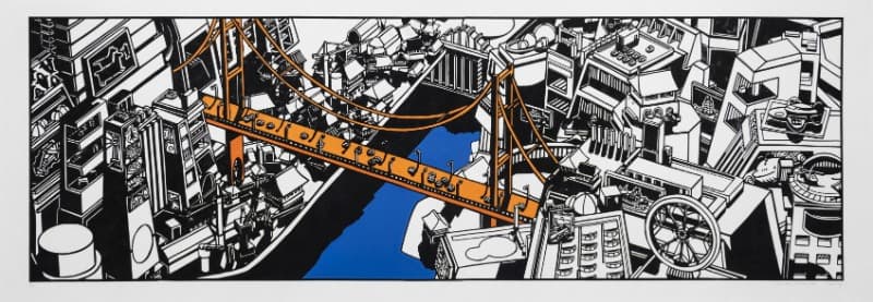 이언정_CITY Ulsan · 한지 위에 목판화 및 지판화, 채색 · 60 x 183 cm · 2018 · CITY Ulsan