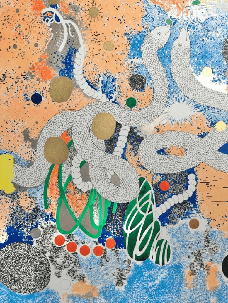 박채린 Everyting as everyting eles · Watercolor, crayon, ink, gold/silver/copper pigment pen, acrylic on paper · 116.8 x 91cm · 2020 · Everyting as everyting eles · Watercolor, crayon, ink, gold/silver/copper pigment pen, acrylic on paper