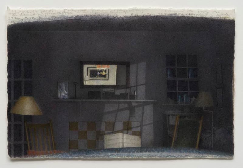 Dark Interior with Mirror · watercolor and graphite on Fabriano paper · 10.8 x 15.9 cm (4 1/4 x 6 1/4 in) · 2008-2012 © Charles Ritchie · Dark Interior with Mirror · watercolor and graphite on Fabriano paper