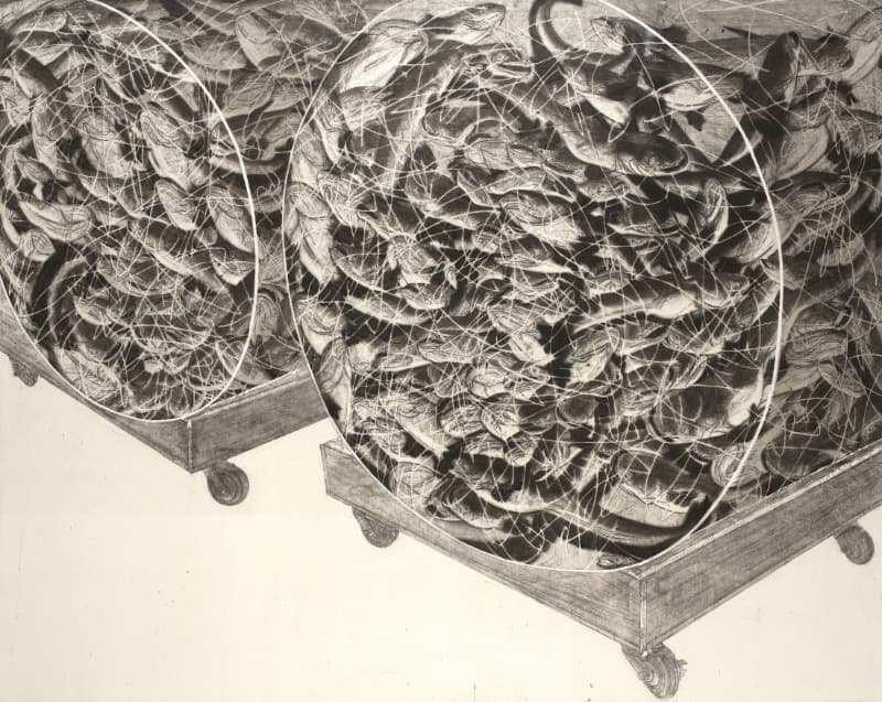 물, 비늘, 껍질 · 장지위에 먹 · 213x174cm · 2020