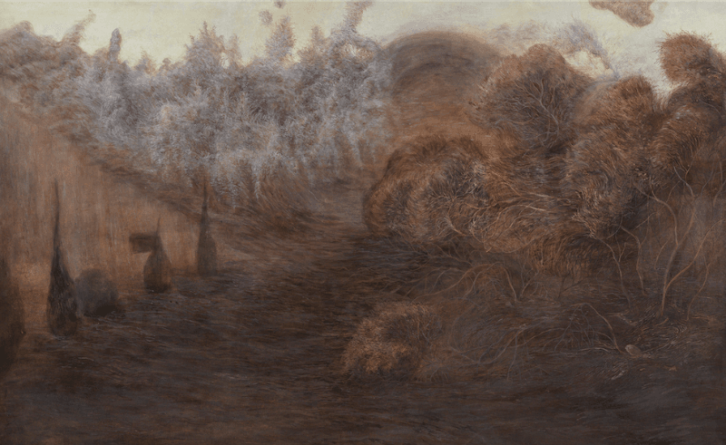 the foggy scenery · 장지에 분채, 아크릴 · 130x89cm · 2019 · the foggy scenery