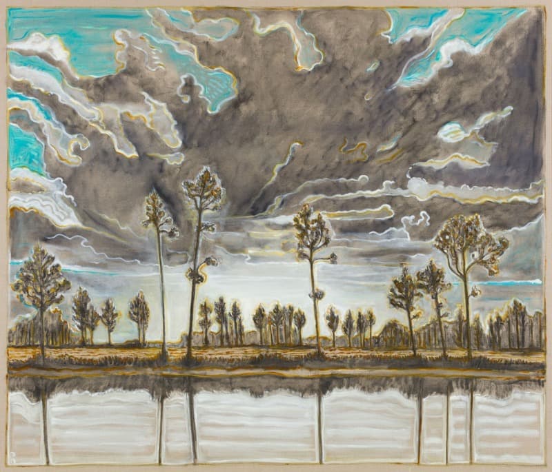 trees and sky · Oil and charcoal on linen · 72.05 x 84.06 inches · 2019 · trees and sky · Oil and charcoal on linen