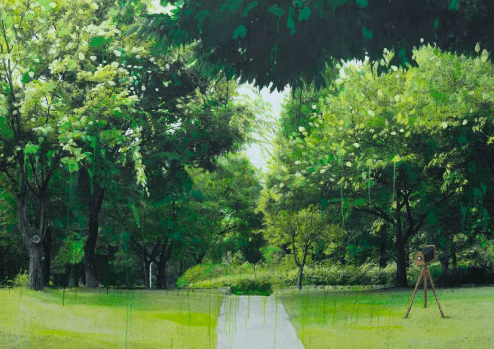 〈녹색연구-서울-공터-서울숲〉 · 캔버스 위에 피그먼트 프린트, 아크릴채색 · 140 x 200 cm · 2019