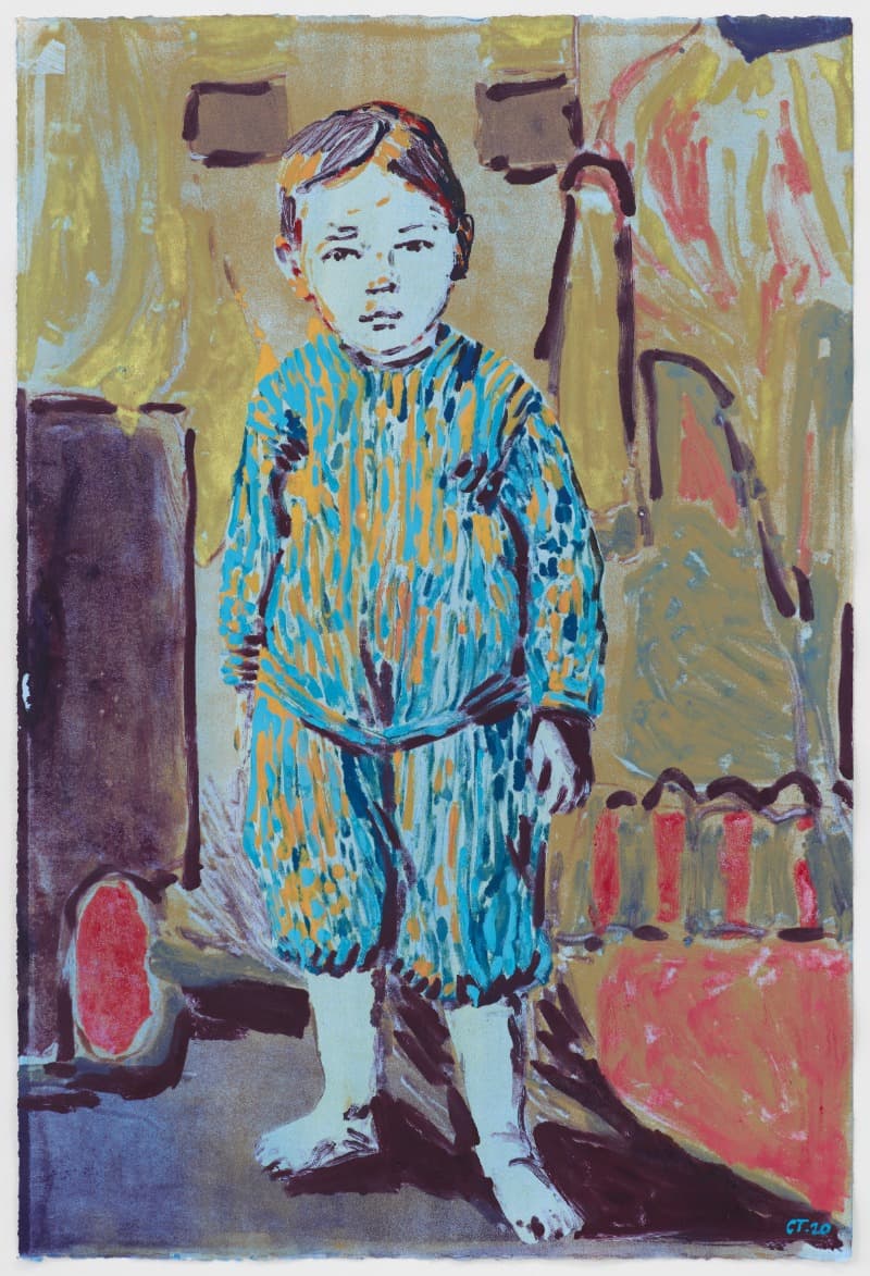 The Youngest (pale) · Acrylic and ink on paper · 113 x 76.2 cm | 441/2 x 30 in · 2020 Photo: ©Marten Elder. Courtesy of the artist and Perrotin. · The Youngest (pale) · Acrylic and ink on pape