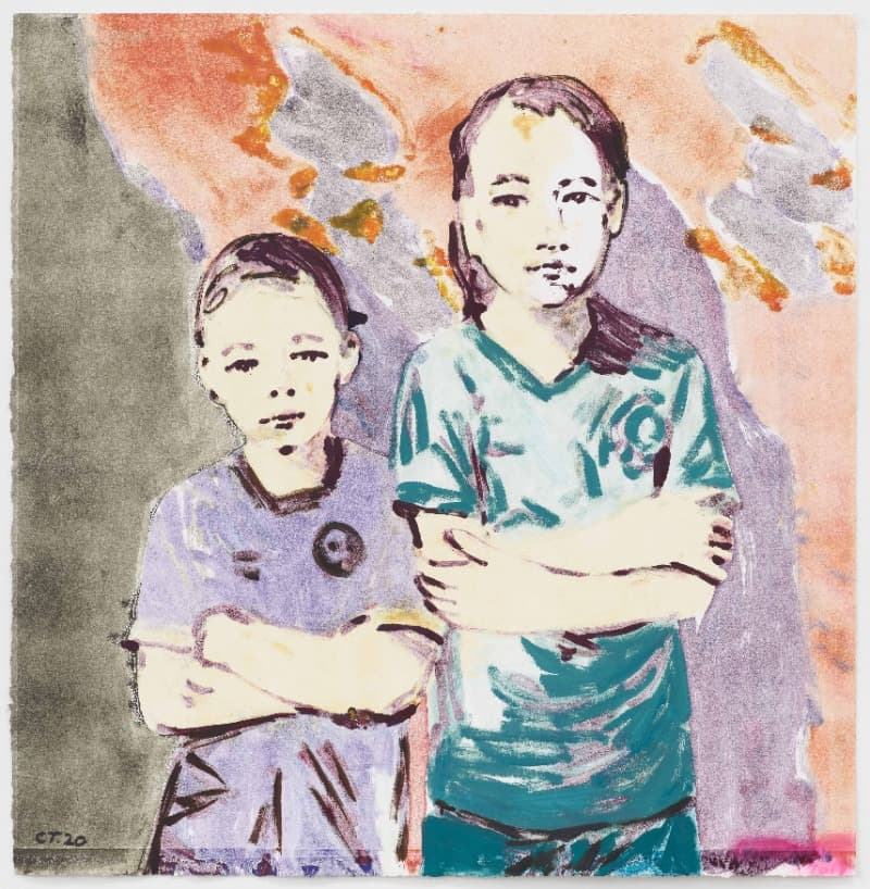Tegyu and Terrin (pale) · Acrylic and ink on paper · 73.7 x 72.4 cm | 29 x 281/2 in · 2020 Photo: ©Marten Elder. Courtesy of the artist and Perrotin. · Tegyu and Terrin (pale) · Acrylic and ink on paper