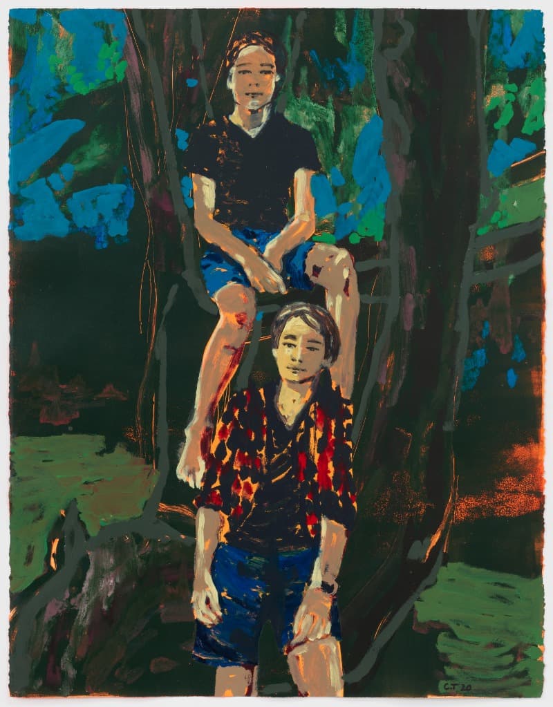 Zino and Enea (blue) · Acrylic and ink on paper · 139.7 x 106.7 cm | 55 x 42 in · 2020 ©Marten Elder. Courtesy of the artist and Perrotin. · Zino and Enea (blue) · Acrylic and ink on paper