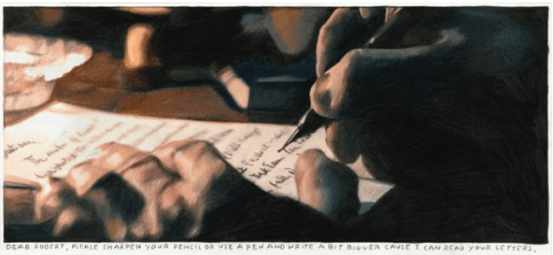 Rinus Van de Velde. Dear Robert,... · colored pencil on paper · 17.4 x 37. 9 cm, 62 x 80 cm framed · 2019 [출처] 갤러리바톤 홈페이지 · Rinus Van de Velde. Dear Robert,... · colored pencil on paper