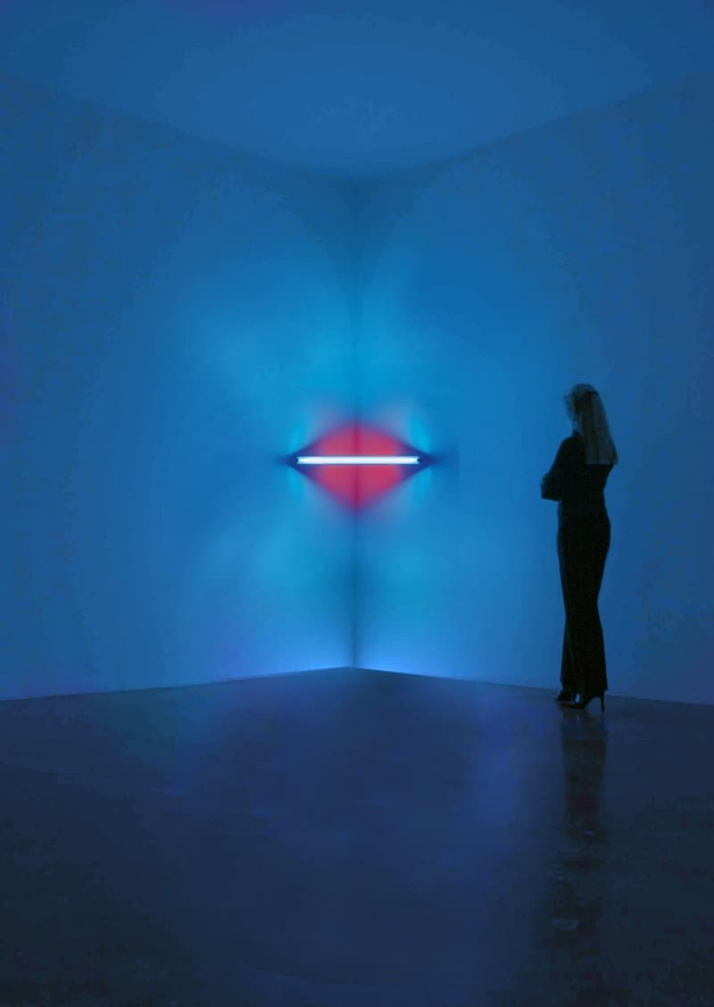 Dan Flavin, Untitled · Blue and red fluorescent light · 48" (121.9 cm) wide · 1994  © Dan Flavin · Dan Flavin, Untitled · Blue and red fluorescent light