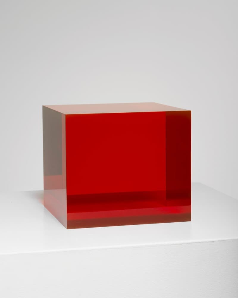 Peter Alexander, 7/13/19 Red Orange Box · urethane · 7-1/4" × 8-3/16" × 8-3/16" (18.4 cm × 20.8 cm × 20.8 cm) · 2019 © Peter Alexander · Peter Alexander, 7/13/19 Red Orange Box · urethane