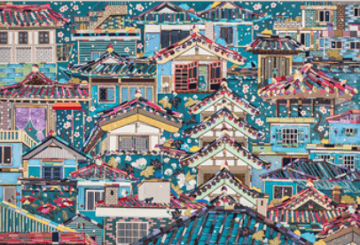 가화(家花) · 바느질 꼴라주, 비즈 · 130x195cm · 2016,  [출처] 단원미술관 홈페이지