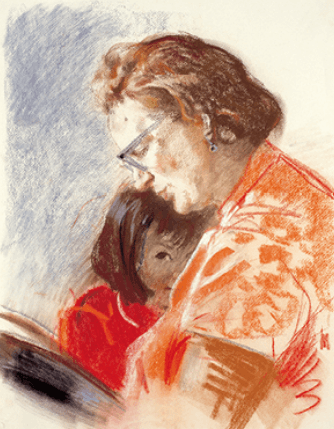아내와 딸 · 종이에 파스텔 · 63x50 cm · 1968, [출처] 경주 예술의전당 홈페이지 · Wife and Daughtor · Pastel on paper