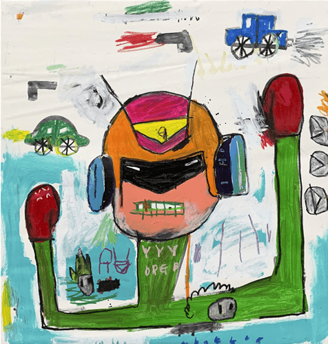 Great Saiyanman · acrylic, oil pastel on canvas · 80 x 76 cm · 2020, [출처] 갤러리 룩스 홈페이지 · Great Saiyanman · acrylic, oil pastel on canvas