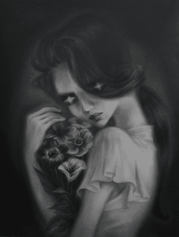 구명선_누구나 마음속에 꽃 한 송이쯤은 있다 · Pencil on cotton paper · 55x44cm_2014 · 2014 · Pencil on cotton paper