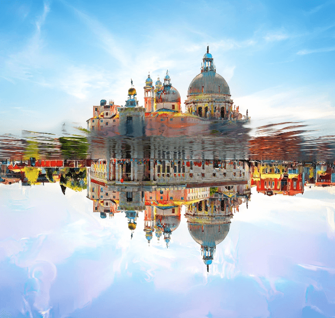 Reflected Pisa Venetian Basilica · Print on Lenticular Lens · 100x100cm · 2019  [출처] AI 아트갤러리 홈페이지 · Print on Lenticular Lens