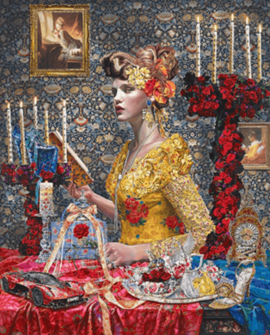 Delusion of Belle · Acrylic on Canvas with Fabric · 100x80cm · 2020 · Delusion of Belle · Acrylic on Canvas with Fabric