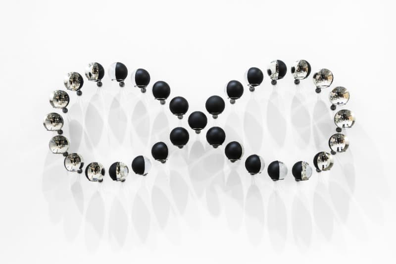 Olafur Eliasson · 31 glass spheres, silver, stainless steel, paint (black) · 73 x 188.5 x 20.5 cm · 2017 · Olafur Eliasson · 31 glass spheres, silver, stainless steel, paint (black)