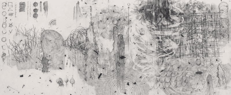 이웃사촌 · 벽화기법(장지, 석회, 먹, 목탄, 목탄가루, 아교, 수간채색) · 546×227cm · 2020 · Good neighor
