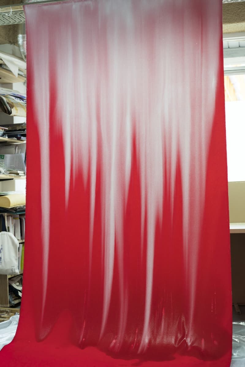 우리가 모르는 것들 · 천 위에 항암제로 녹인 안료 · 270 x 150 cm · 2019 · Things that we do not know