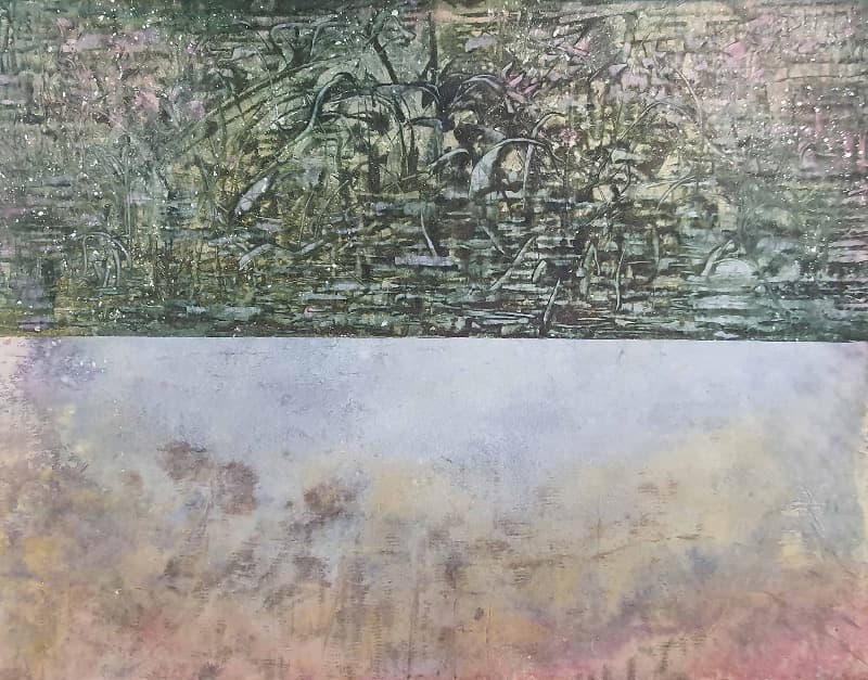 Calm-Shine · 한지에 먹과 채색 · 117x291cm · 2020
