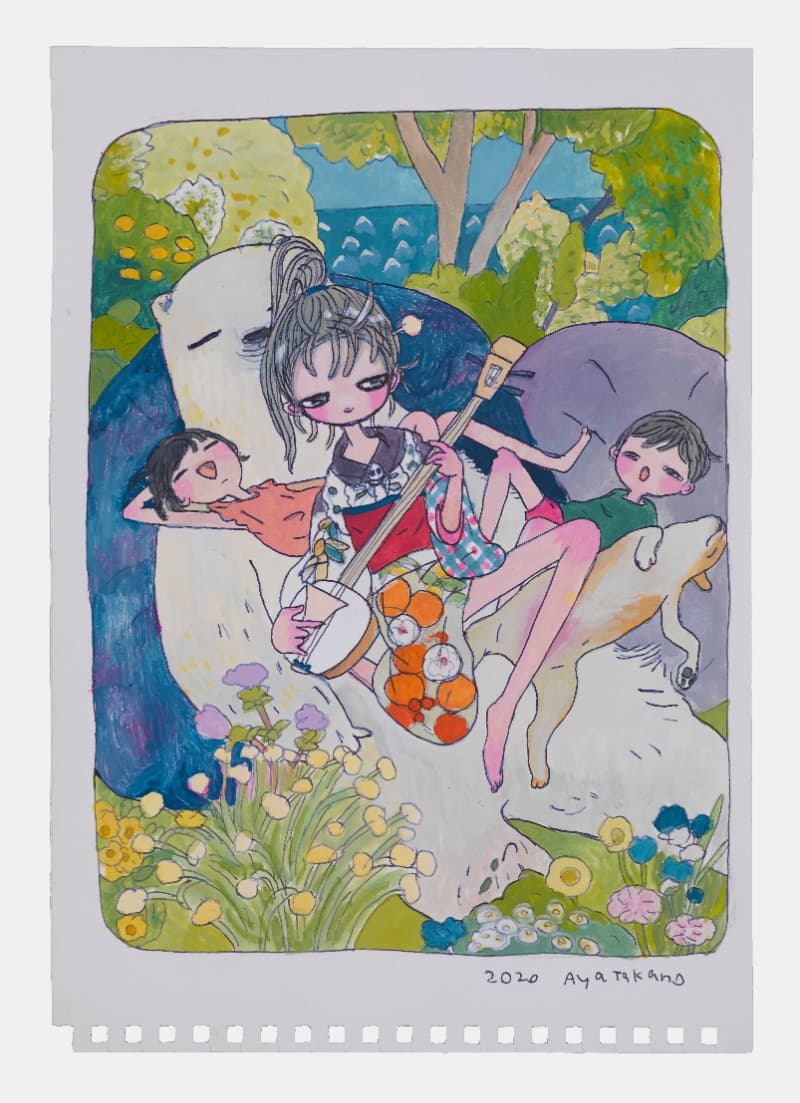 we are waiting in the future, 2020 · Watercolor and pen on paper · 25 x 17.5 cm | 9 13/16 x 6 7/8 in. · ©2020 Aya Takano/Kaikai Kiki Co., Ltd. All Rights Reserved. Courtesy Perrotin · we are waiting in the future, 2020 · Watercolor and pen on paper