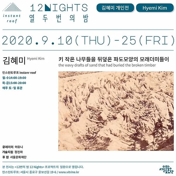 김혜미 개인전 : 키 작은 나무들을 뒤덮은 파도모양의 모래더미들이 포스터