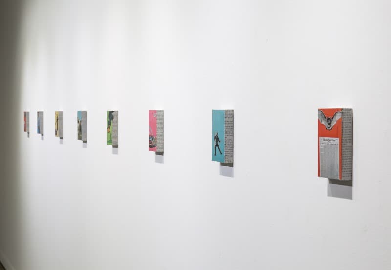 임지혜_16(클론)9_ · 나무 패널에 신문지 콜라주 · 각 16×9cm×8 · 2020