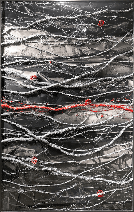 Plastic Landscape_Red Flower02 · Plastic filament drawing & regin work on digtal print · 120x200cm · Plastic Landscape_Red Flower02 · Plastic filament drawing & regin work on digtal print