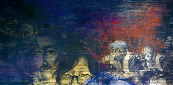 흔적집적 · Mixed media on bamboo board · 245×123cm · 2020 · Mixed media on bamboo board