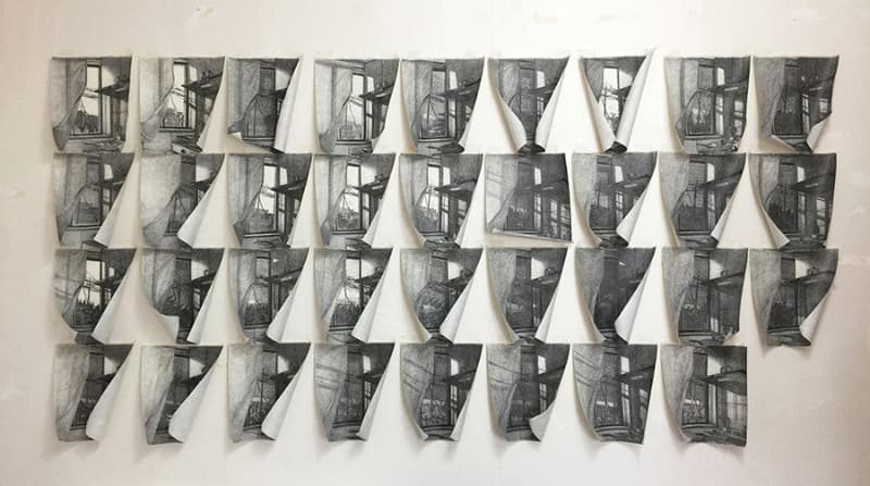 서른다섯 날 그날의 기억 · 종이에 펜 · 94.8×180.8cm, 35점(장당 23.7×21.2cm) · 2018