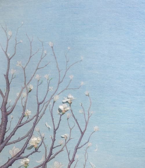 봄의 목련나무 · 3겹 한지에 혼합재료 · 41x35cm · 2020