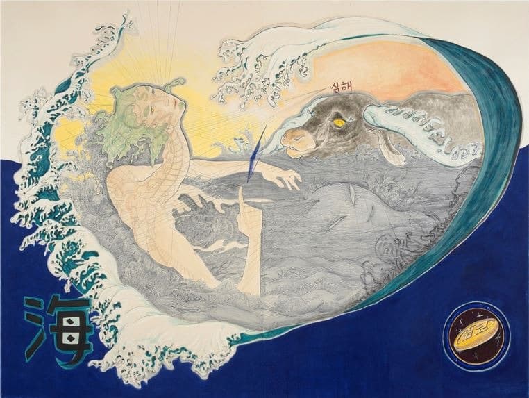 흑우-심해, 김태연 · 한지에 채색 · 200x270cm · 2020