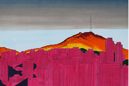 레트로토피아 · 비단에 먹과 채색 · 60x90cm · 2020 · Retrotopia · Ink and coloring on silk