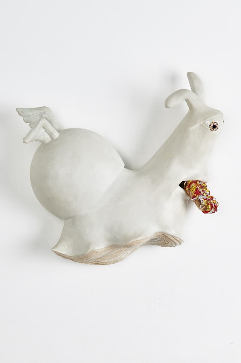 가지 마!! · Glazed Ceramic, Swarovski Crystals · H 48 x W 53 x D 18cm · 2013 · Donut go!! · Glazed Ceramic, Swarovski Crystals