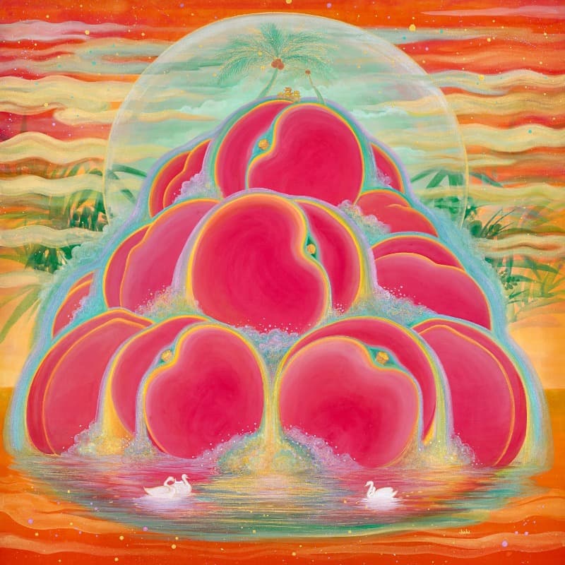 김현주  PEACH PARADISE-island · 비단에 채색 · 97 x 97 cm · 2017