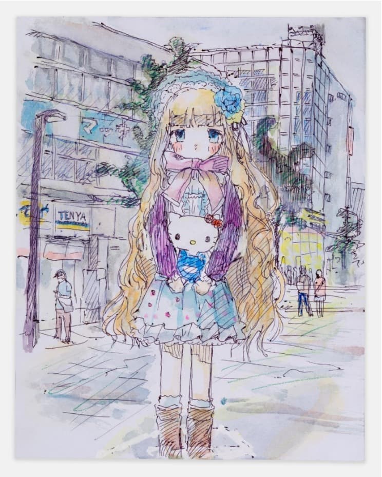Emi Kuraya. Untitled, 2020. · Pen and watercolor on paper. · 18.7 x 14.7cm | 7 3/8 x 5 13/16 in. · ©2020 Emi Kuraya/Kaikai Kiki Co., Ltd. All Rights Reserved. Courtesy Perrotin. · Emi Kuraya. Untitled, 2020. · Pen and watercolor on paper.