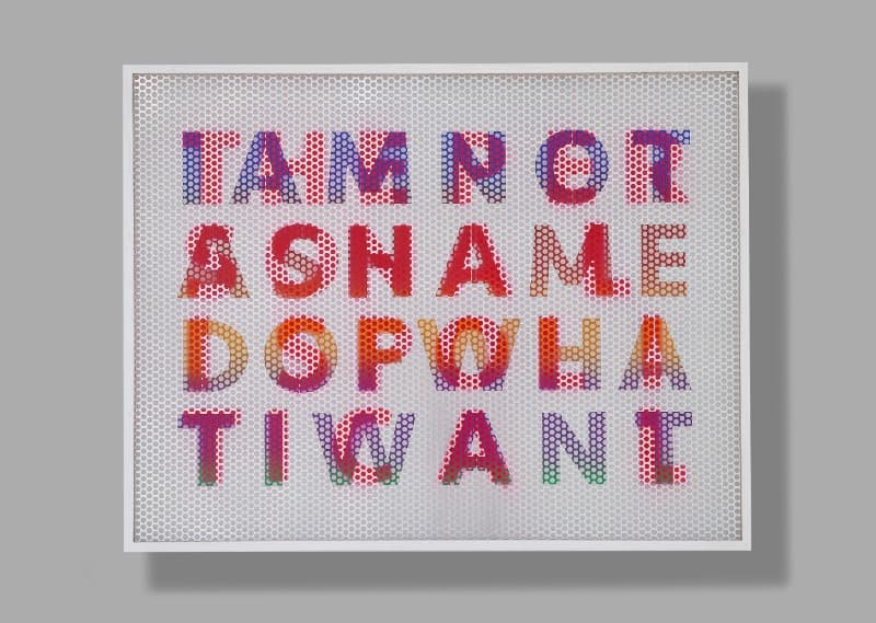 정세인, Shame Politics · Perforated aluminum panel, acrylic spray paint, acrylic on paper, wooden frame, anti-reflection glass · 103.2 x 132.8 x 8.9cm · 2020 · Shame Politics · Perforated aluminum panel, acrylic spray paint, acrylic on paper, wooden frame, anti-r