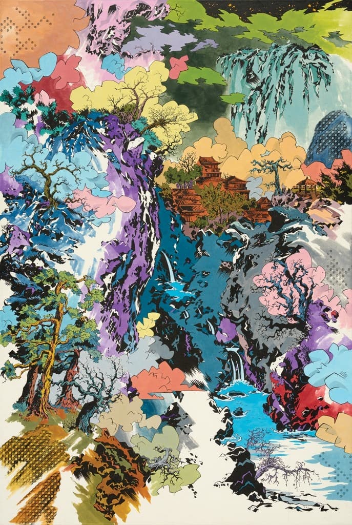 이른 봄 · 종이에 먹, 잉크, 아크릴릭 잉크 · 194×1300cm (10폭) · 2020~2021 [출처] 페리지 갤러리 · An early spring · Ink, acrylic ink on paper