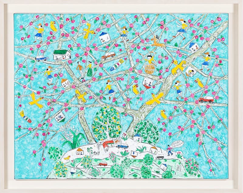 제주생활의 중도 · Mixed media on Korean paper · 112.1×145.5cm 44.13×57.3in. · 2020 (출처= 가나아트센터 나인원) · Golden Mean of Jeju Living · Mixed media on Korean paper