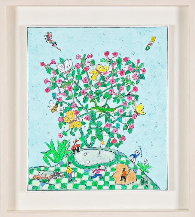 제주생활의 중도 · Mixed media on Korean paper · 53 x 45.7 cm / 21 x 18 in. · 2020 (출처= 가나아트센터 나인원) · Golden Mean of Jeju Living · Mixed media on Korean paper