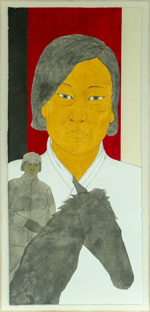김명시 장군 초상 · 한지 위에 분채 · 210x94cm · 2020