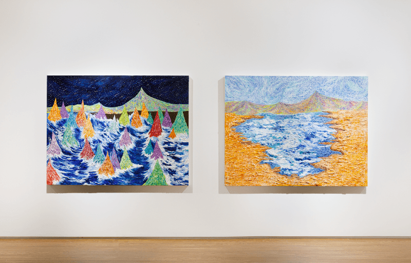 정윤수 - 행성드로잉 · 장지에 석채, 과슈, 오일파스텔, 색연필 · 145x122cm · 2021 (출처= 어울아트센터)