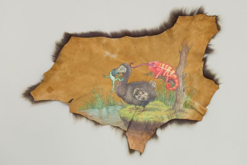 RIGHT AND WRONG 2 · Oil painting on goat skin · 68 x 51 cm · 2016 (출처= 아라리오갤러리) · RIGHT AND WRONG 2 · Oil painting on goat skin
