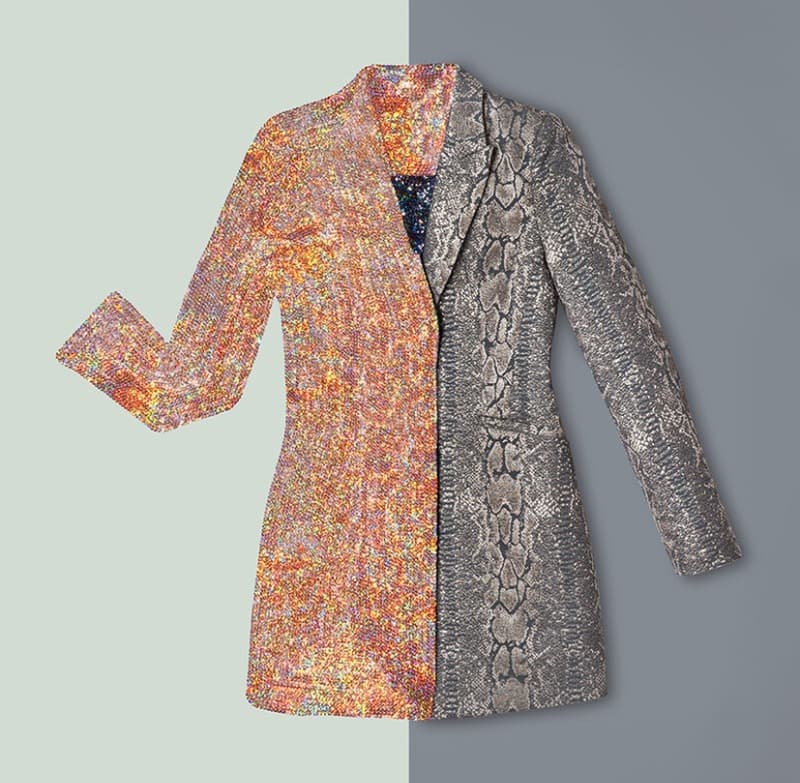 snakeskin pattern jacket · digital pigment print and spangle · 97X95cm · 2016 (출처= 언주라운드) · snakeskin pattern jacket · digital pigment print and spangle