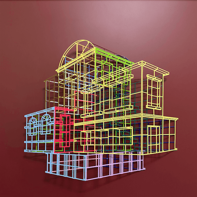 Ambiguous wall-Complex#02 01 · Laser cut steel, Urethane paint, Acrylic board · 80x80x12.5cm · 2021 (이미지 제공 = 아트딜라이트) · Ambiguous wall-Complex#02 01 · Laser cut steel, Urethane paint, Acrylic board