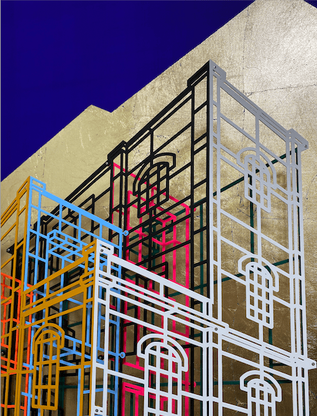 Ambiguous wall-Golden cage 02 (Detail shot) · Laser cut steel, Urethane paint, Painted plywood · 60x60x9cm · 2021 (이미지 제공 = 아트딜라이트) · Ambiguous wall-Golden cage 02 (Detail shot) · Laser cut steel, Urethane paint, Painted plywood
