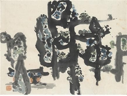이응노 풍경 · 한지에 수묵채색 · 43x23cm · 1950