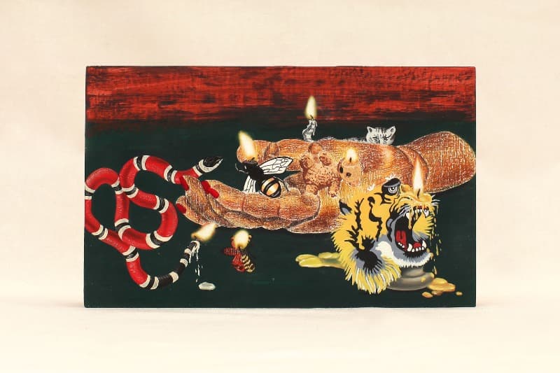 신서영 TIME (motive gucci) · Mixed media on wood panel · 23x14x4.2cm · 2020 (이미지 제공 = WWWSPACE) · SHIN SEOYONG TIME (motive gucci) · Mixed media on wood panel