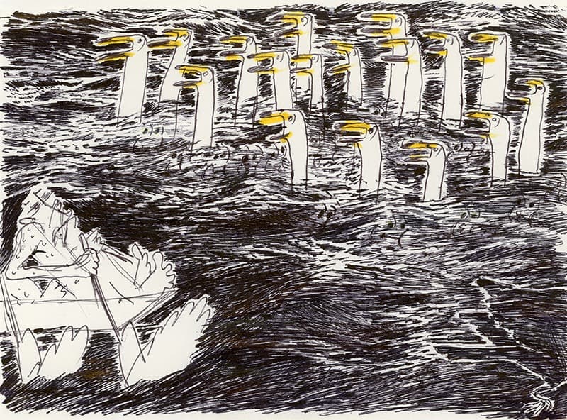 검은 강 · Ball point pen on paper · 10.7x 14.8cm · 2021 (출처= 페이지룸8)