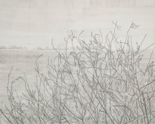 강_바람이 불다 · 순지에 먹과 호분 · 90.9 x 72.7cm · 2021 (출처= 갤러리일호)